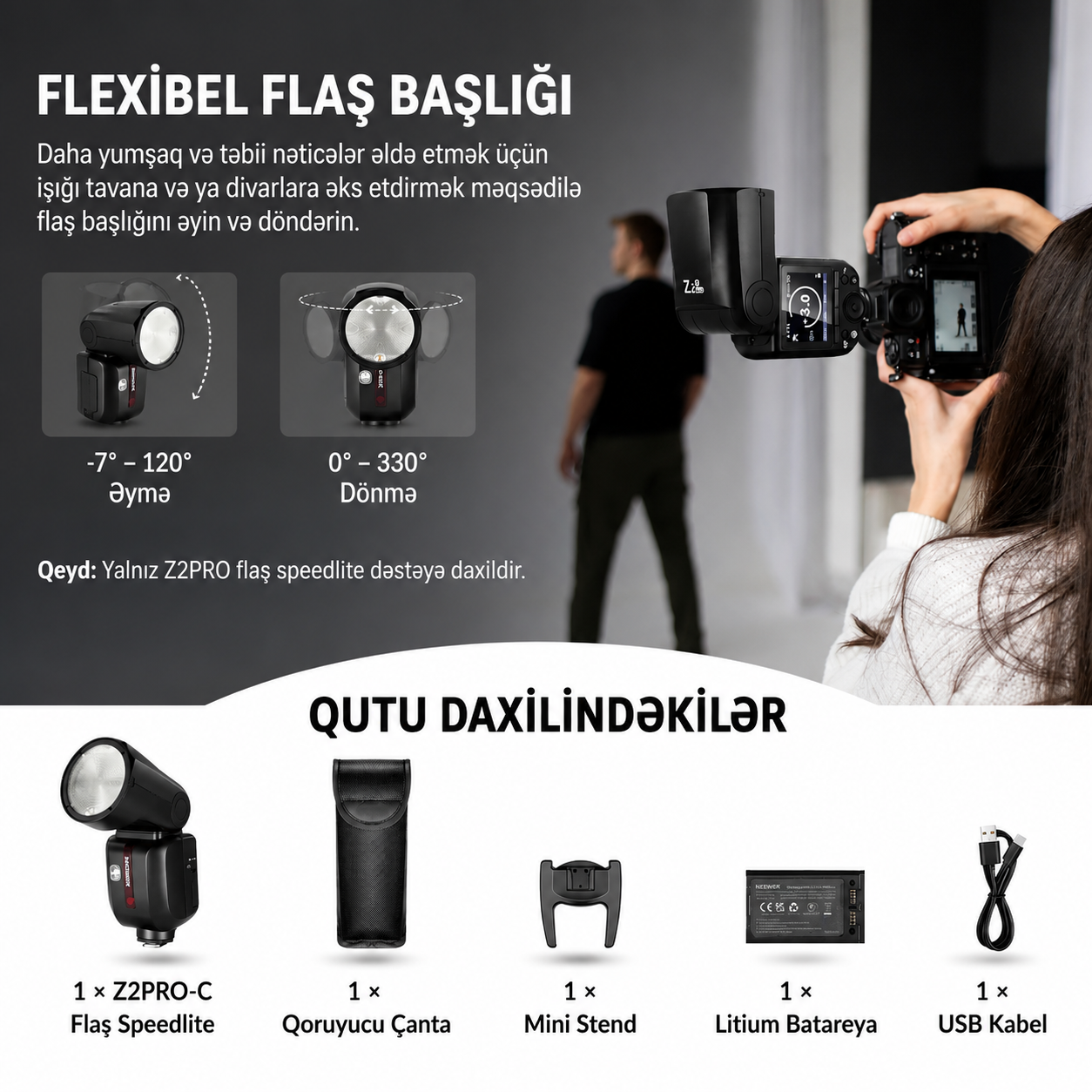 Neewer Z3R 100Ws 2.4G TTL Dairəvi Başlı Fləş Canon