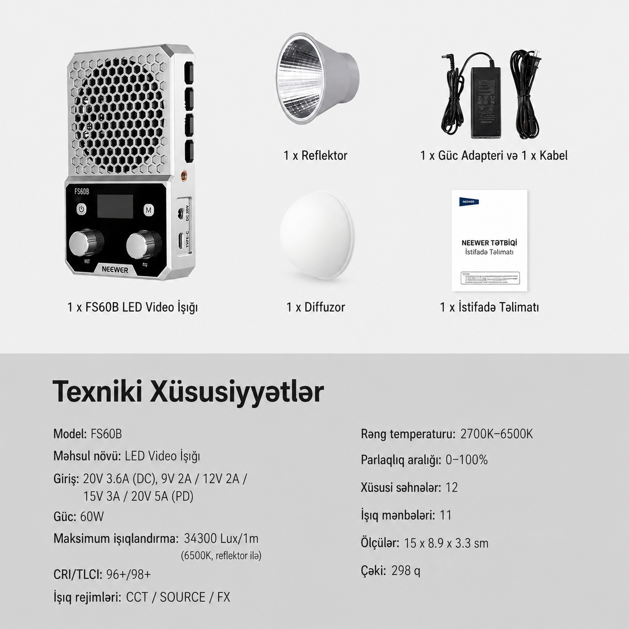 Neewer FS60B 60W Kompakt Daimi İşıq