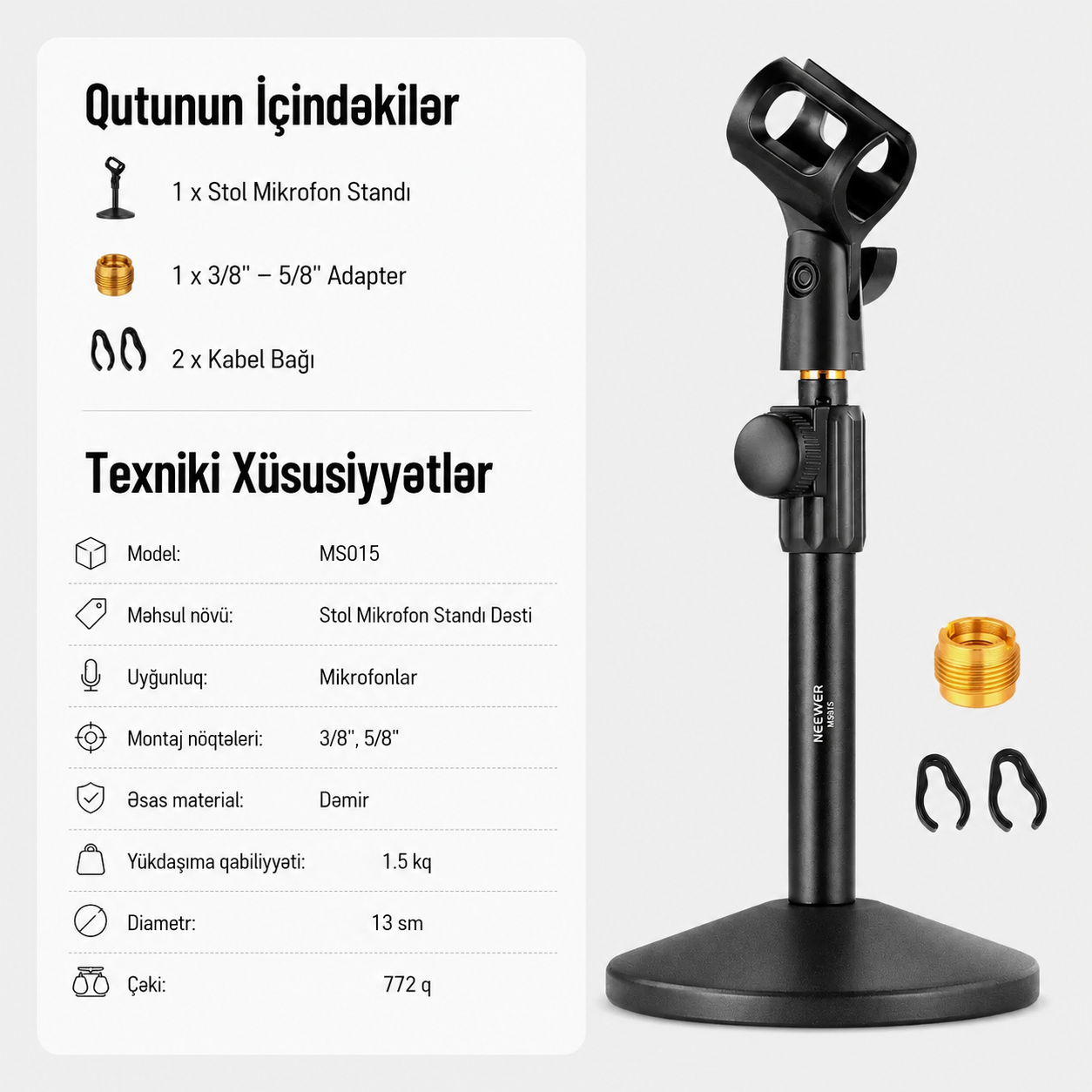 Neewer MS015 Stolüstü Mikrofon Dayağı