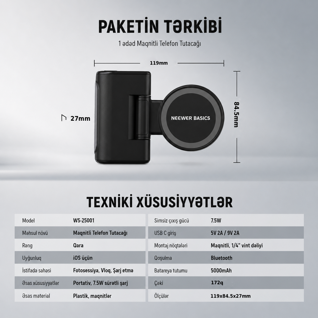 Neewer WS-25001 Maqnitli Telefon Kamera Tutacağı