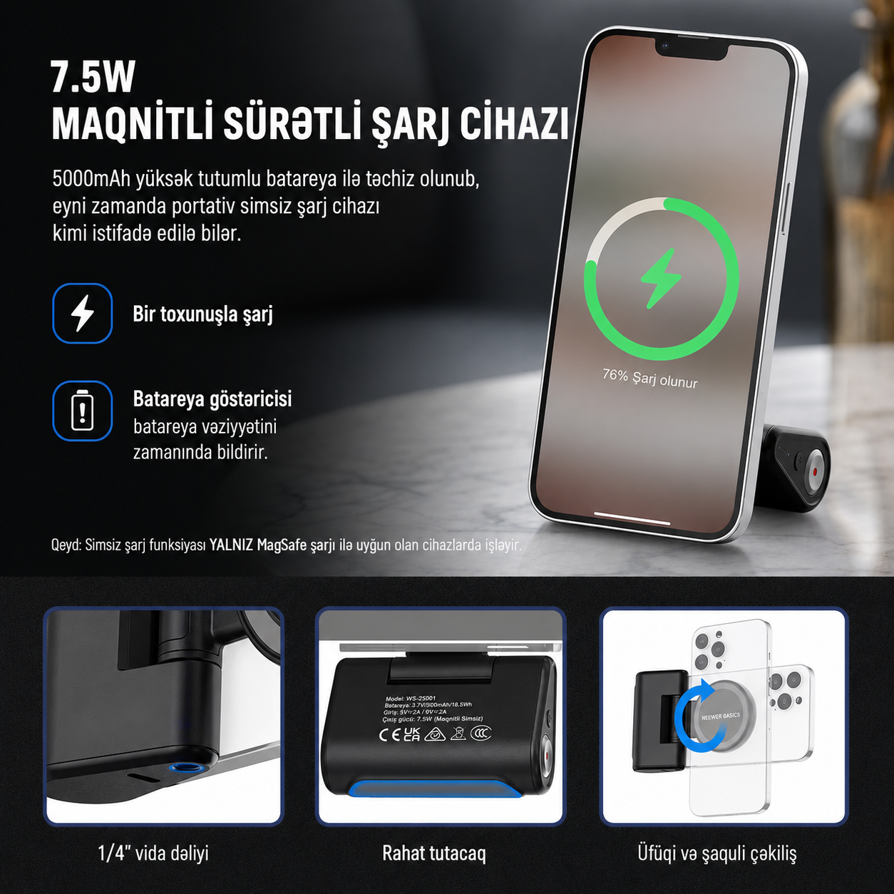 Neewer WS-25001 Maqnitli Telefon Kamera Tutacağı