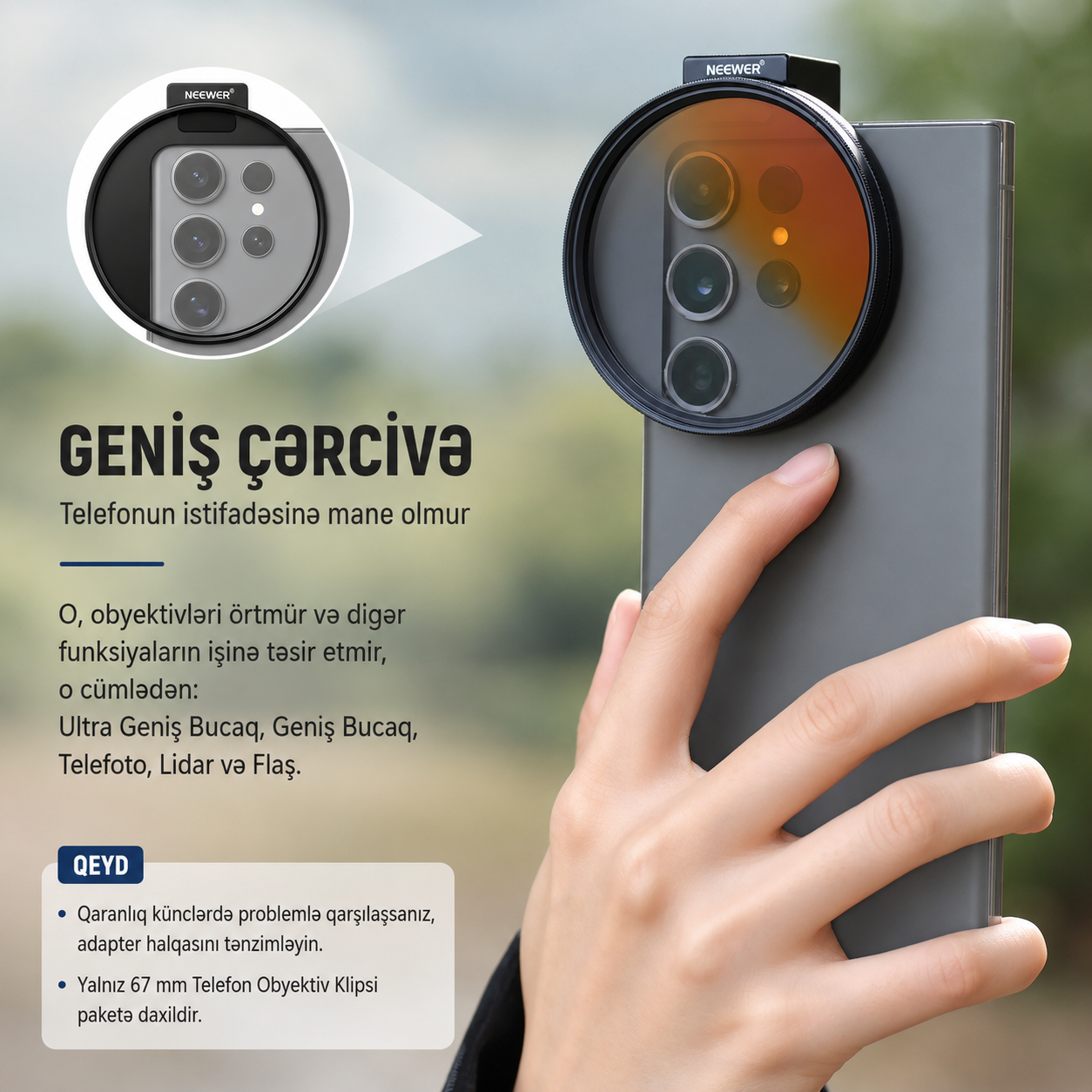 Neewer LA006 67mm Telefon Filteri Adapteri