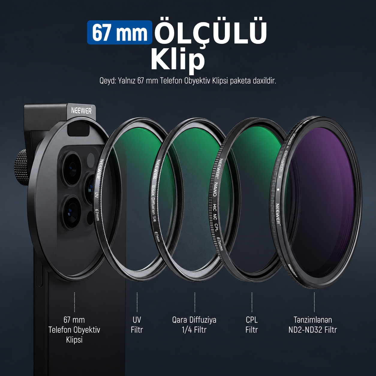 Neewer LA006 67mm Telefon Filteri Adapteri
