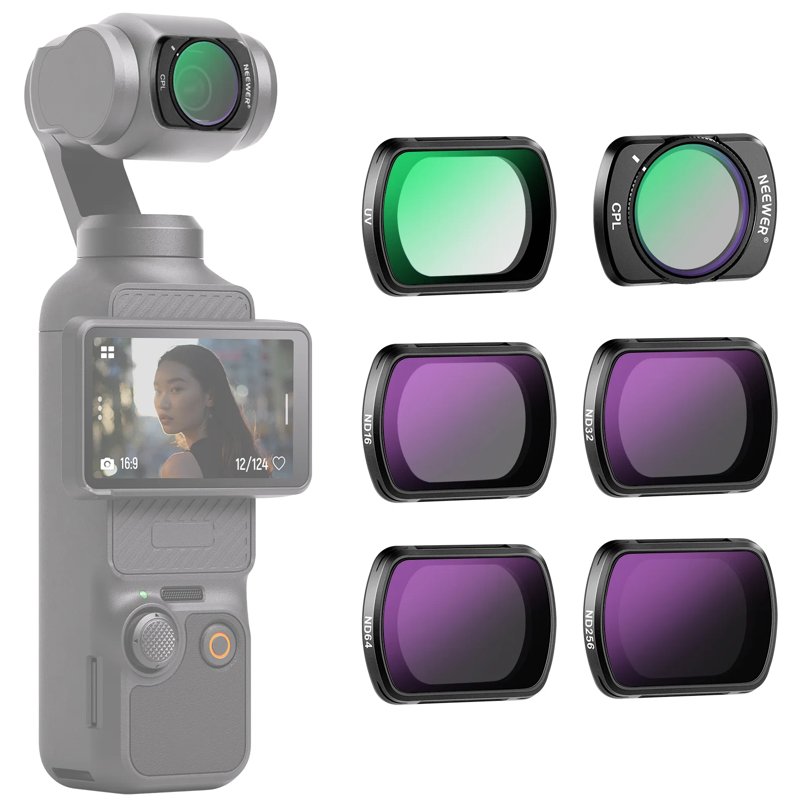 Neewer FL-P6 Pocket 3 / Pocket 4 / üçün Maqnitli ND/CPL/UV Filter Dəsti