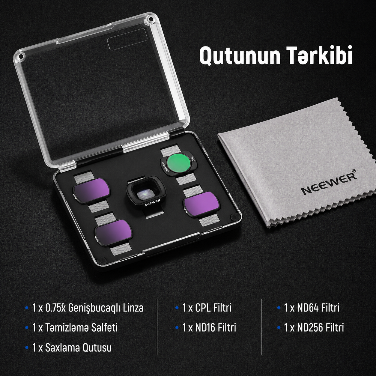 Neewer FL-B08 Pocket 3 / Pocket 4 /üçün ND Filter və 0.75x Geniş Bucaqlı Linza Dəsti