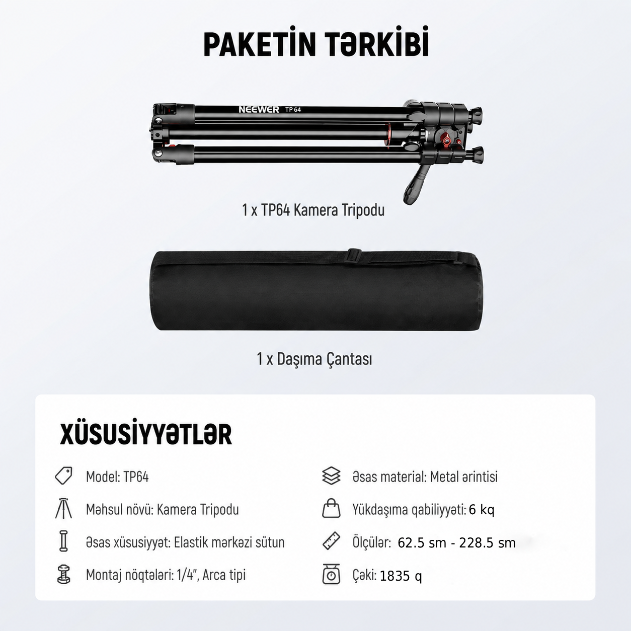 Neewer TP64 Üstdən Çəkiliş üçün Kamera Tripod