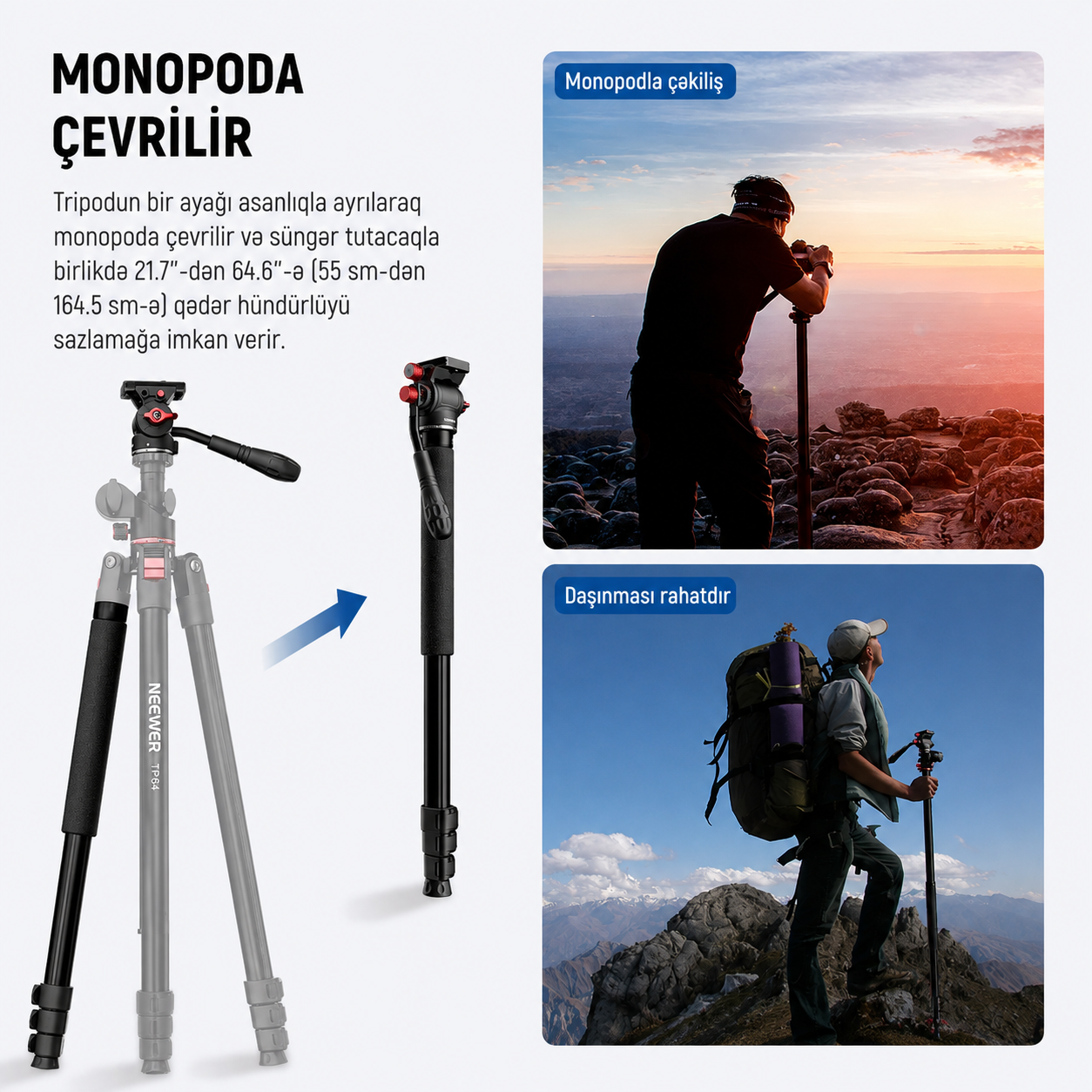 Neewer TP64 Üstdən Çəkiliş üçün Kamera Tripod