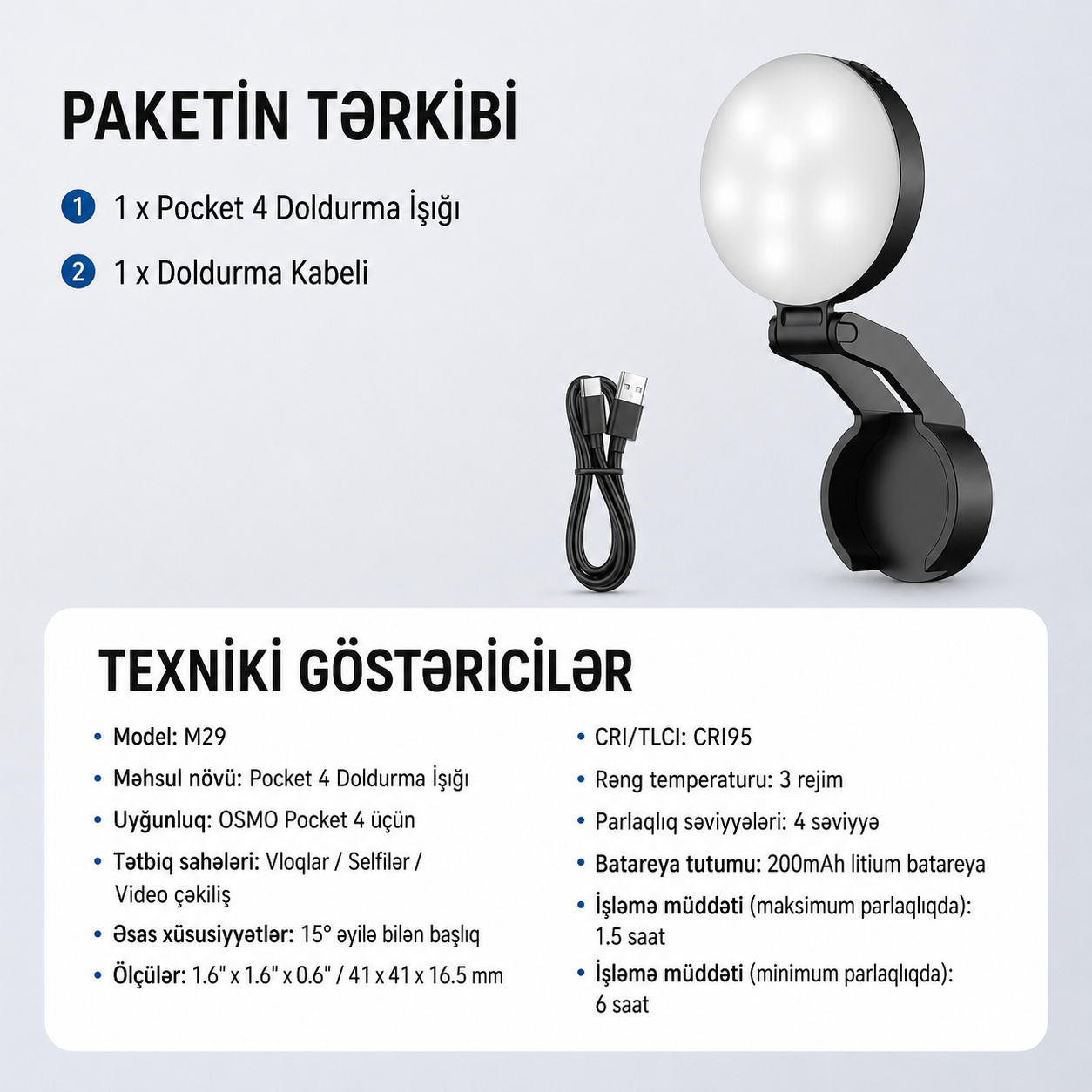 Neewer M29 DJI OSMO Pocket 4 üçün Mini Led İşıq