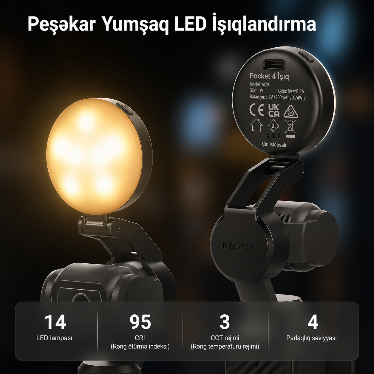 Neewer M29 DJI OSMO Pocket 4 üçün Mini Led İşıq
