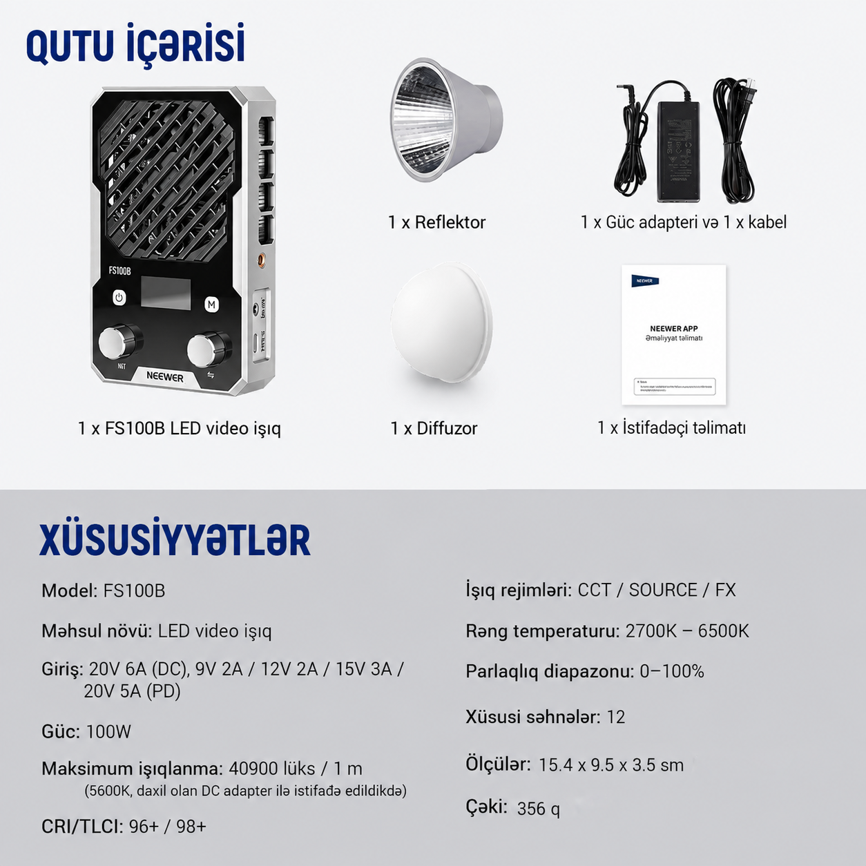 Neewer FS100B 100W Ultra Kompakt Daimi İşıq